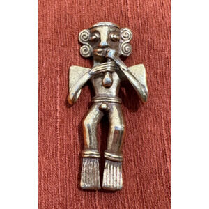 Vtg ALVA MUSEUM REPRODUCTION BRASS MAYAN FIGURE BROOCH PIN 2.25"